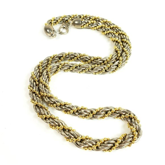 Twisted Rope Necklace Silver Gold Tone 25" - Picture 6 of 7